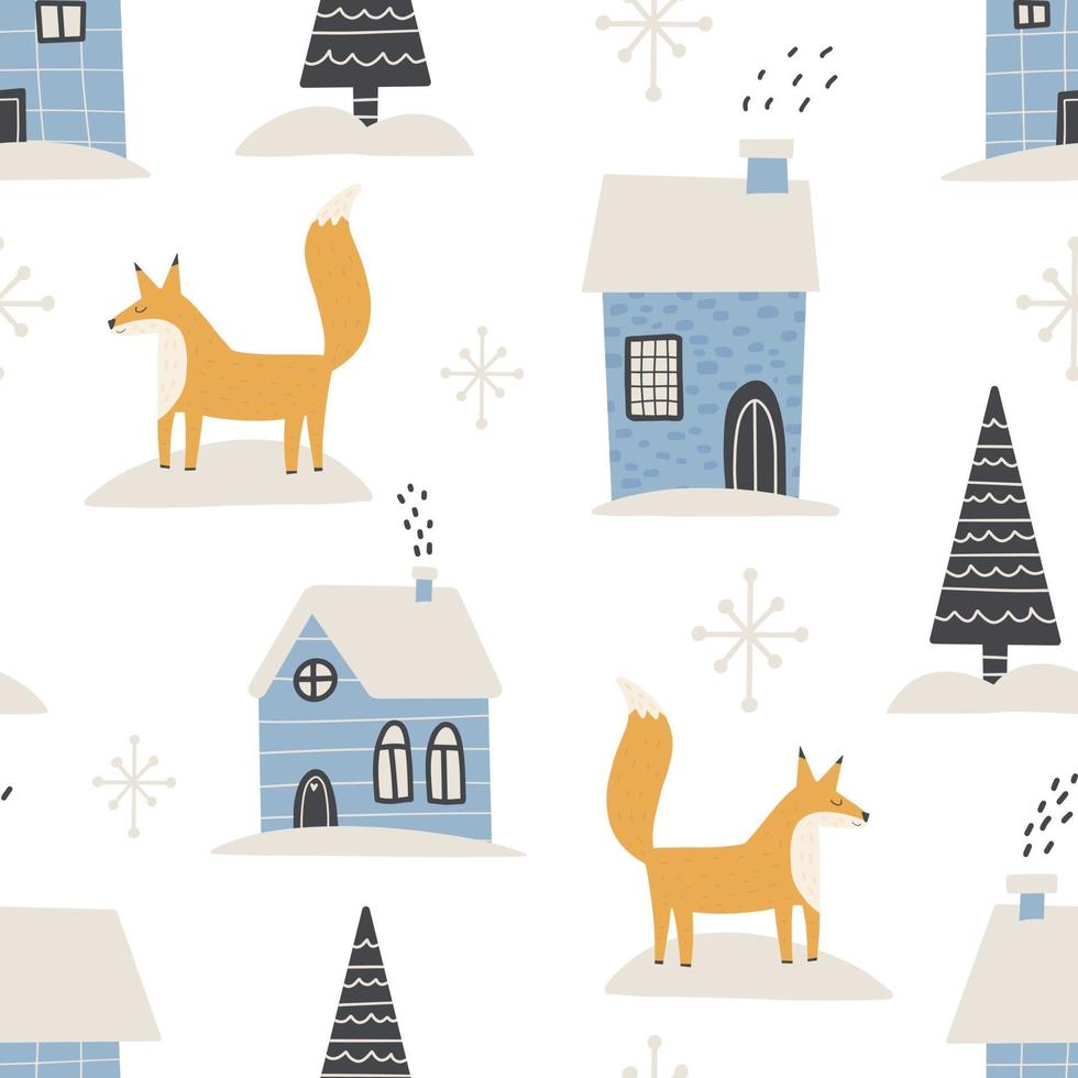 Christmas pattern Winter  scandinavian hand drawn seamless pattern vector