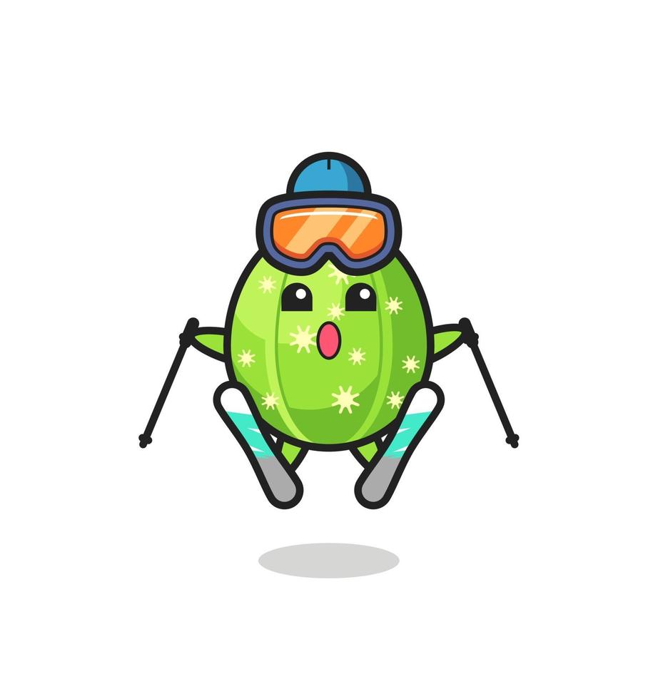 personaje de mascota de cactus como esquiador vector