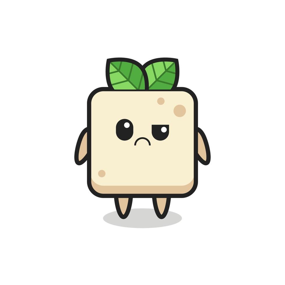 the mascot of the tofu with skeptical face vector