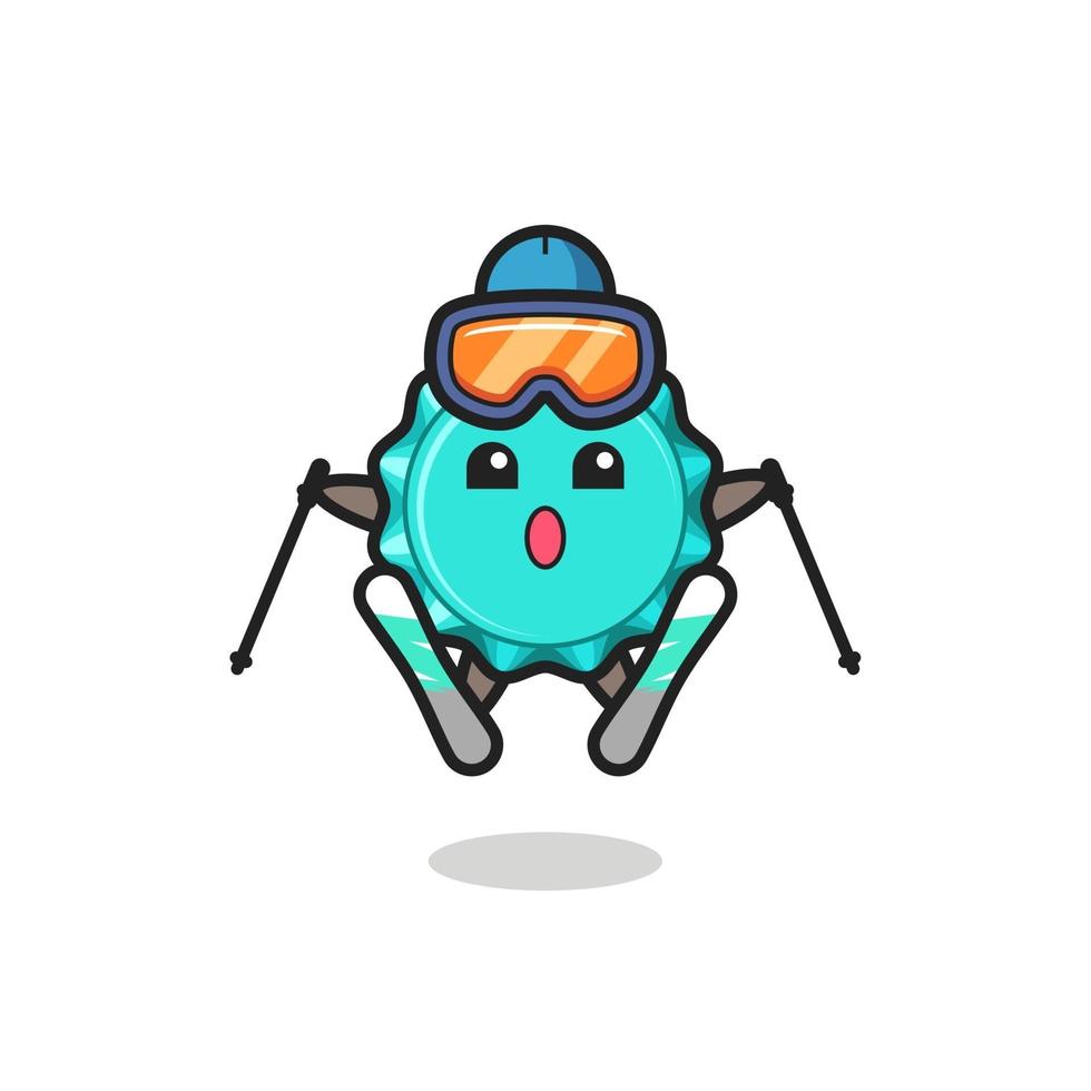 bottle cap mascot character as a skier vector