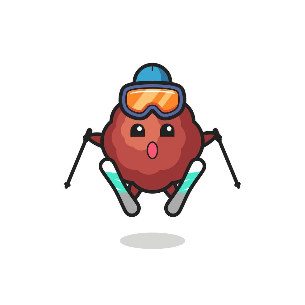 meatball mascot character as a skier vector