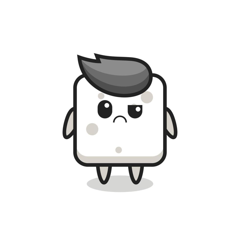 the mascot of the sugar cube with skeptical face vector