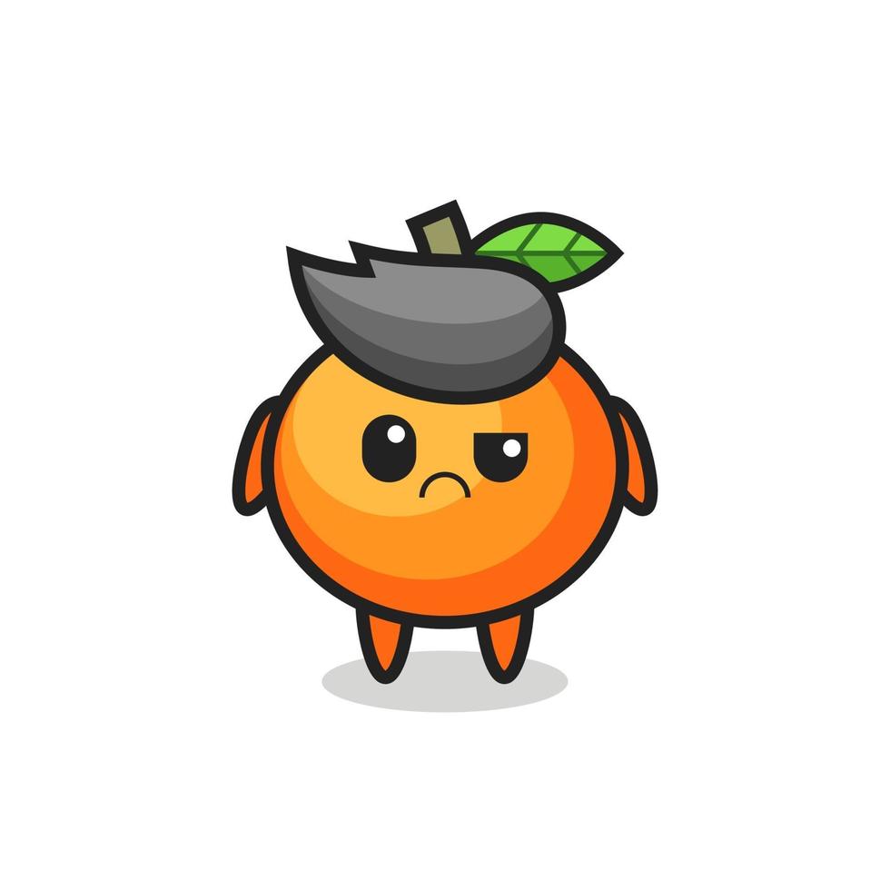 the mascot of the mandarin orange with skeptical face vector