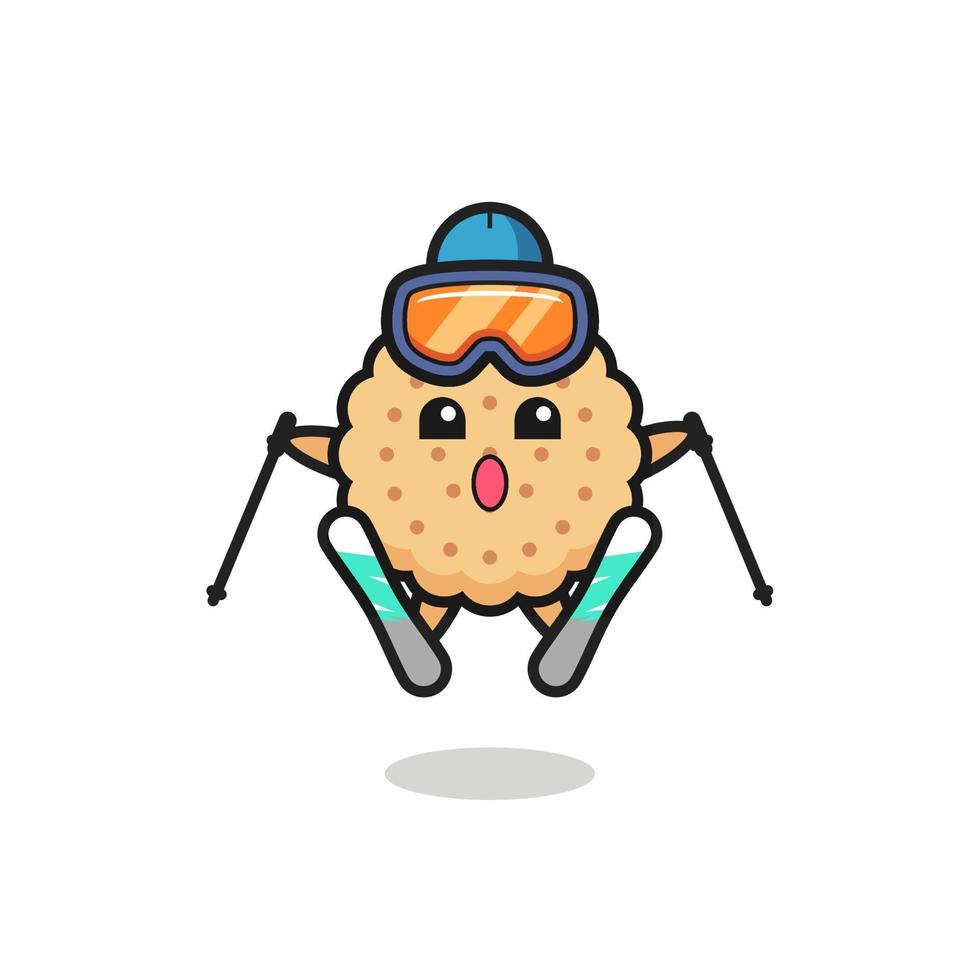 round biscuits mascot character as a skier vector