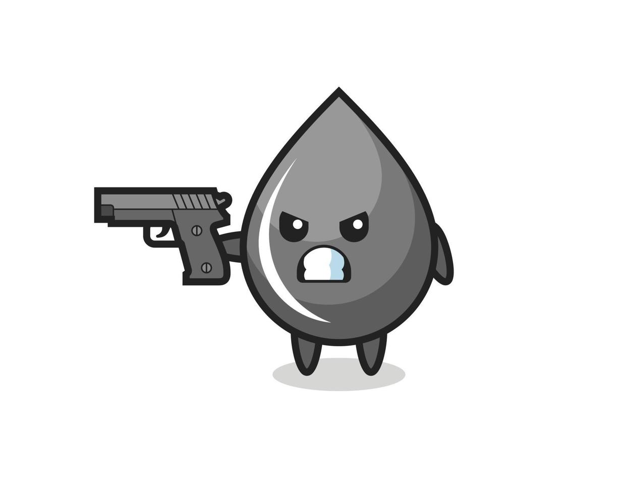 the cute oil drop character with a gun vector