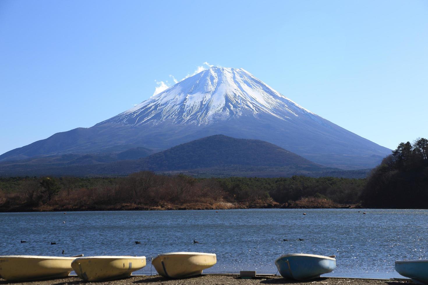 Mount Fuji and Lake Shoji in Japan photo