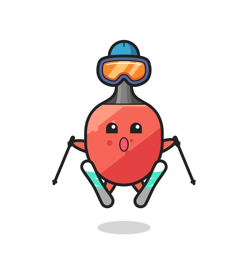 table tennis racket mascot character as a skier vector