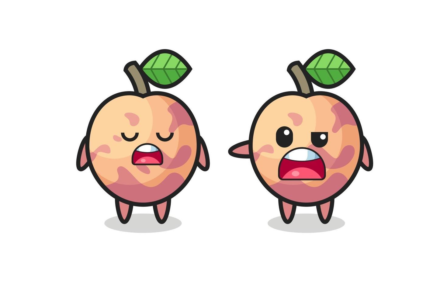 illustration of the argument between two cute pluot fruit characters vector