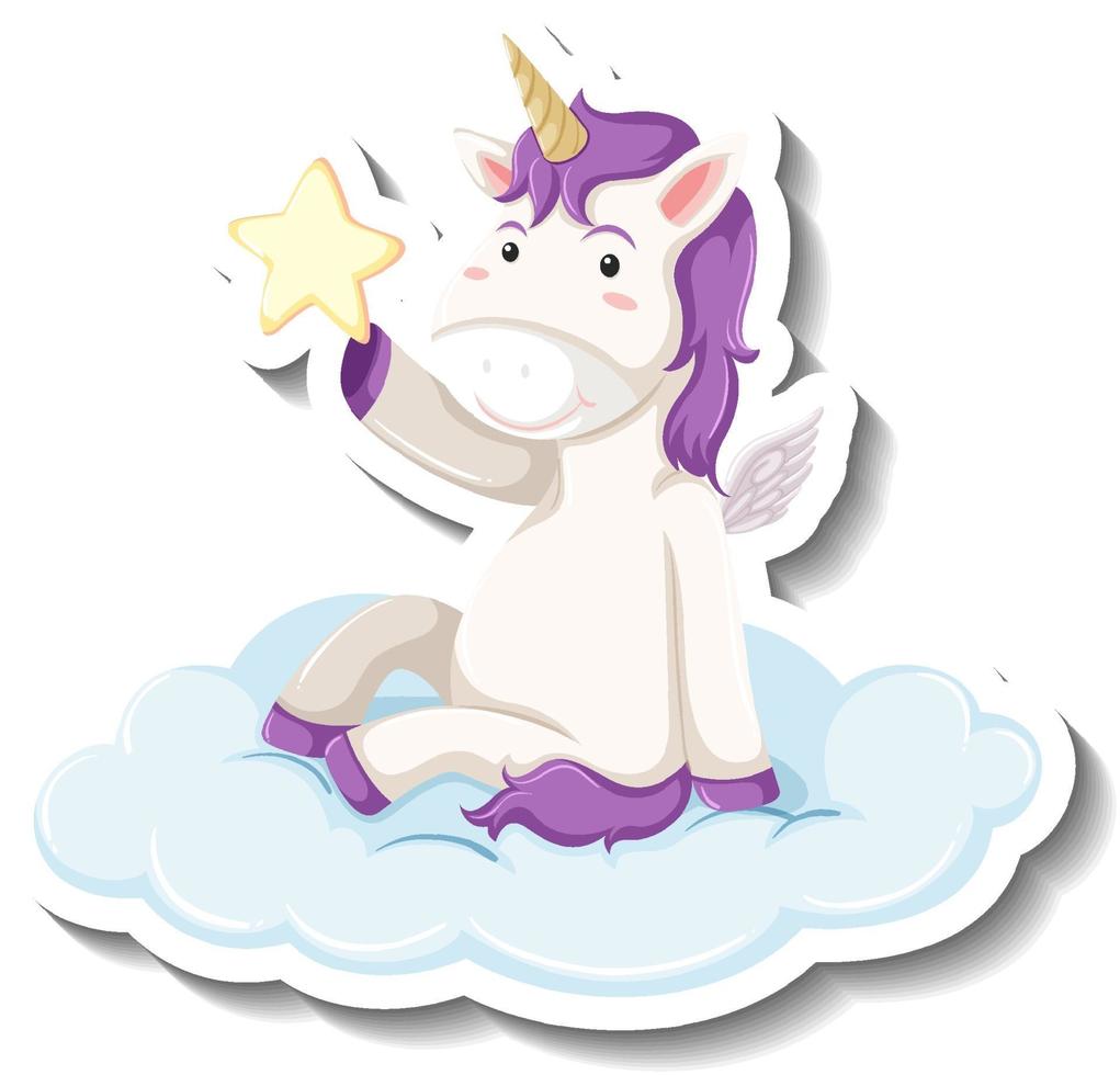 Cute unicorn sitting on the cloud on white background vector