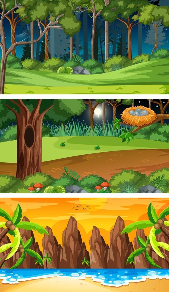 Three different nature horizontal scenes vector