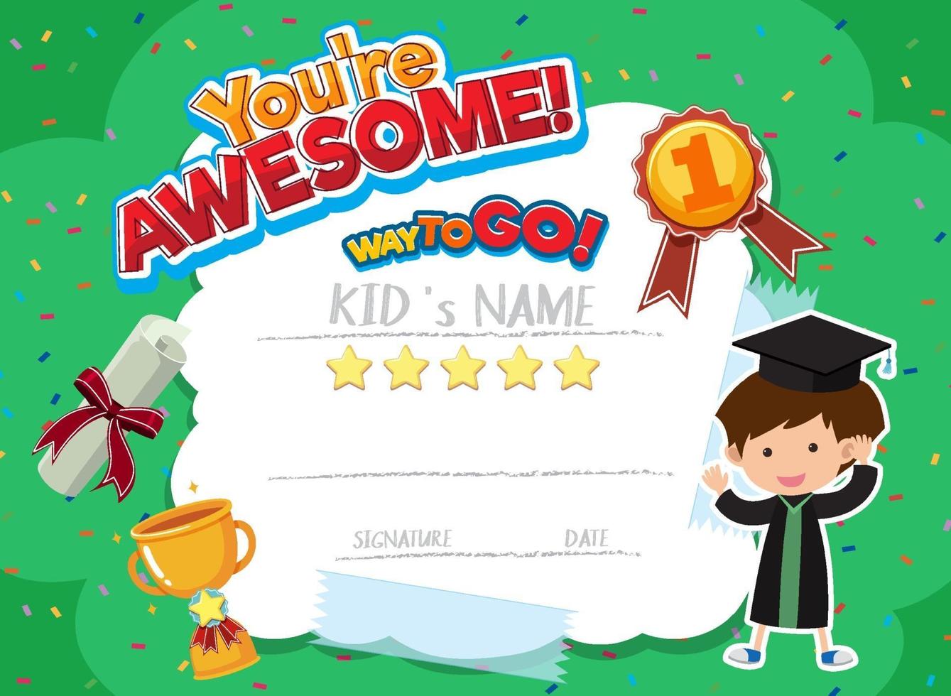 Cute motivational cartoon certificate for children vector
