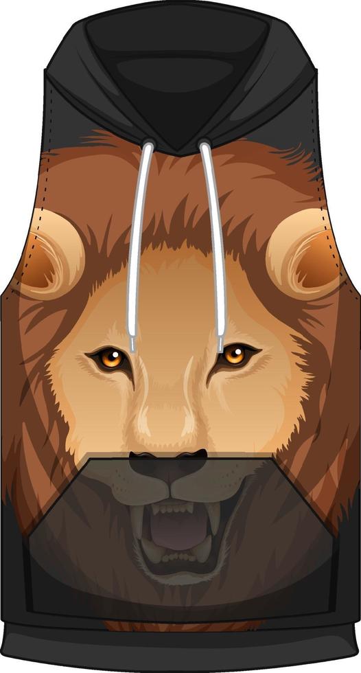 Front of hoodie sleeveless with lion face pattern vector