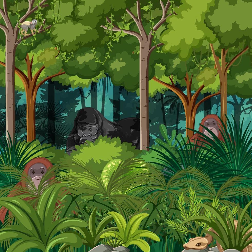 Wild animals in forest landscape background vector