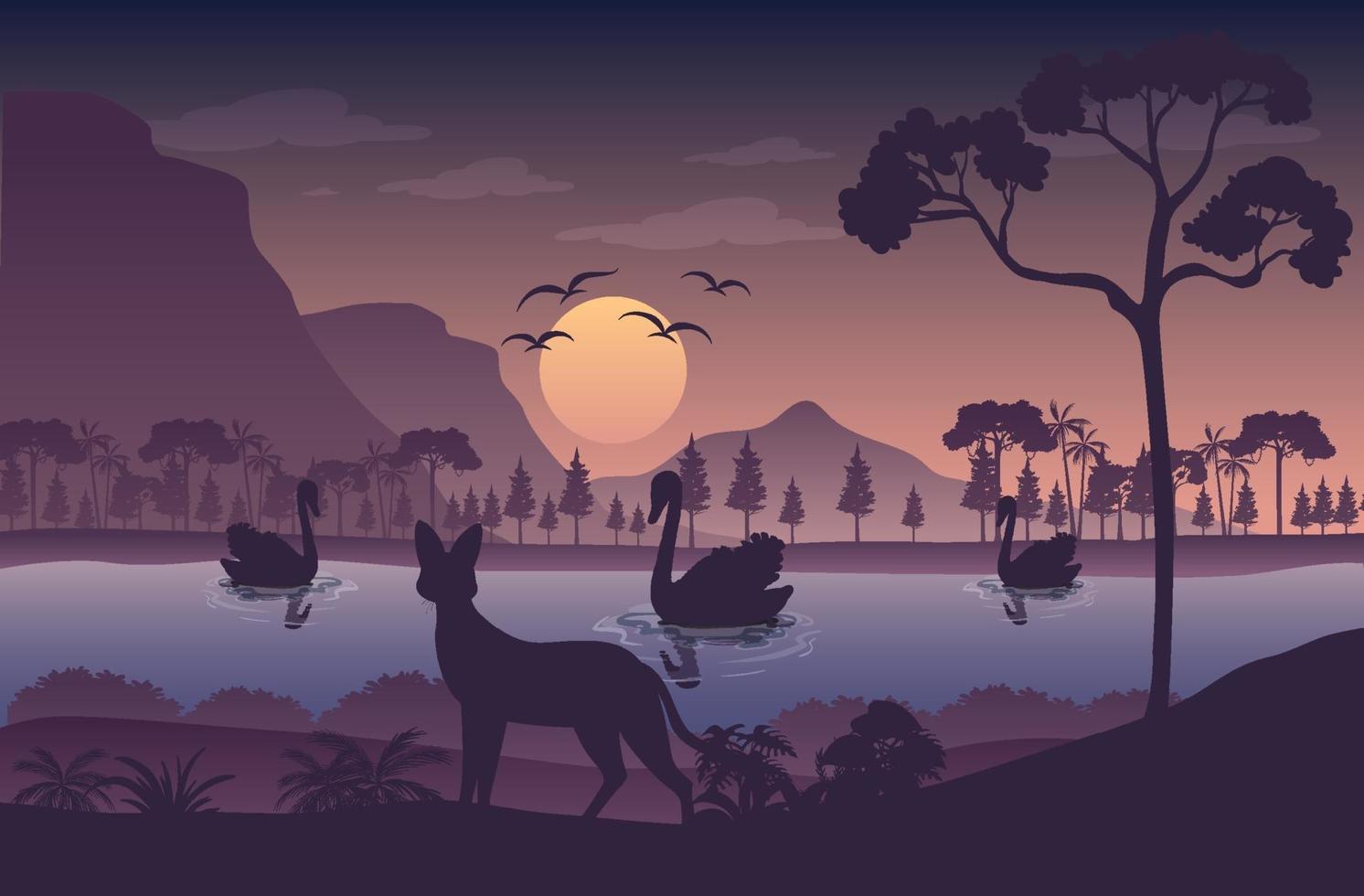 silueta crepúsculo bosque paisaje antecedentes vector