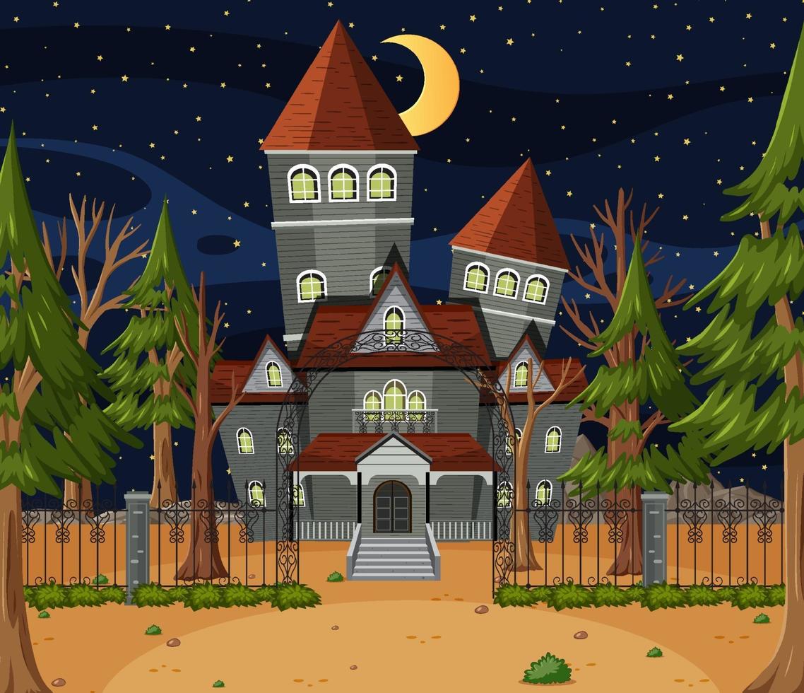 Haunted halloween mansion at night vector