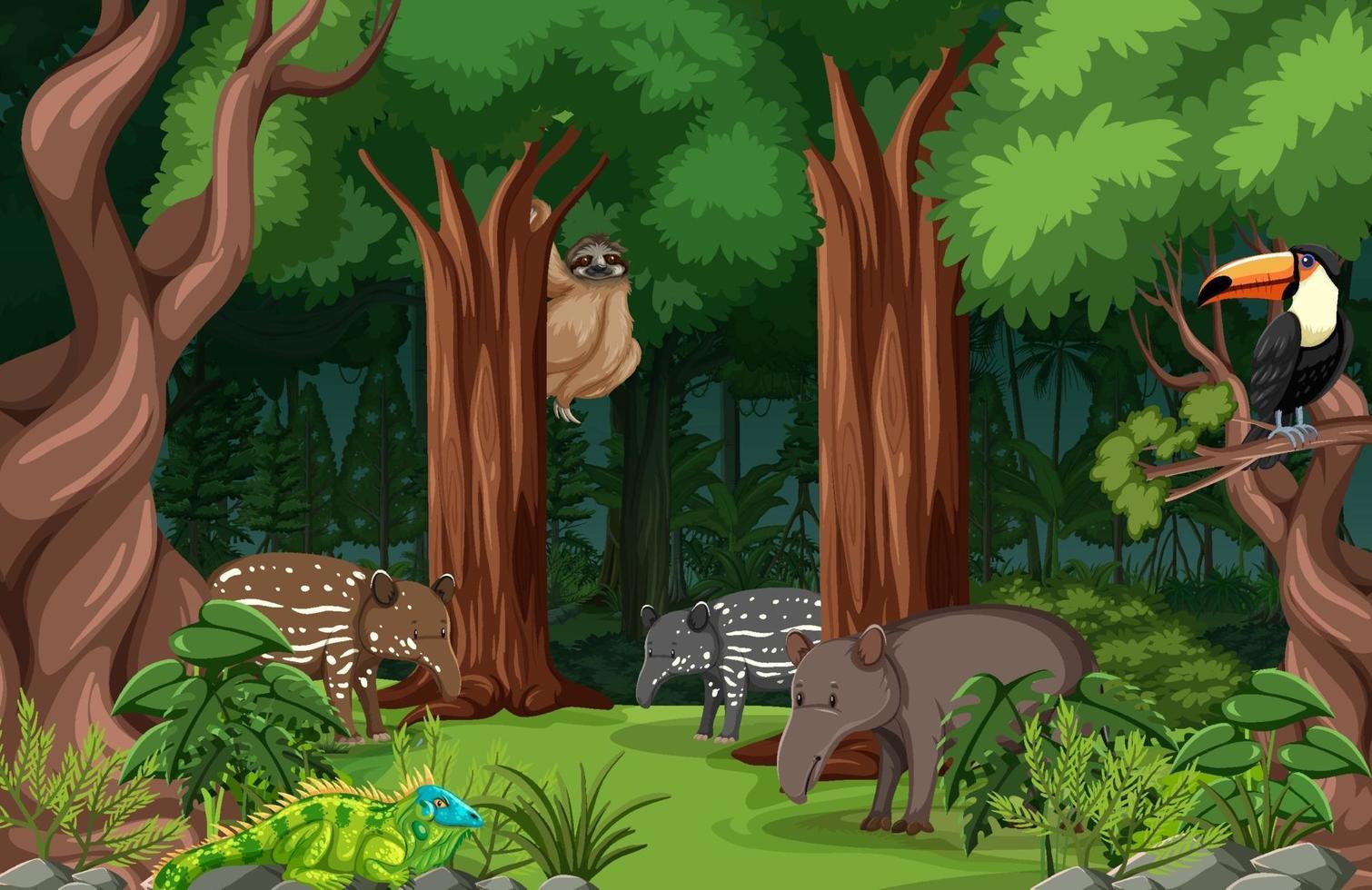 Wild animals in forest landscape background vector