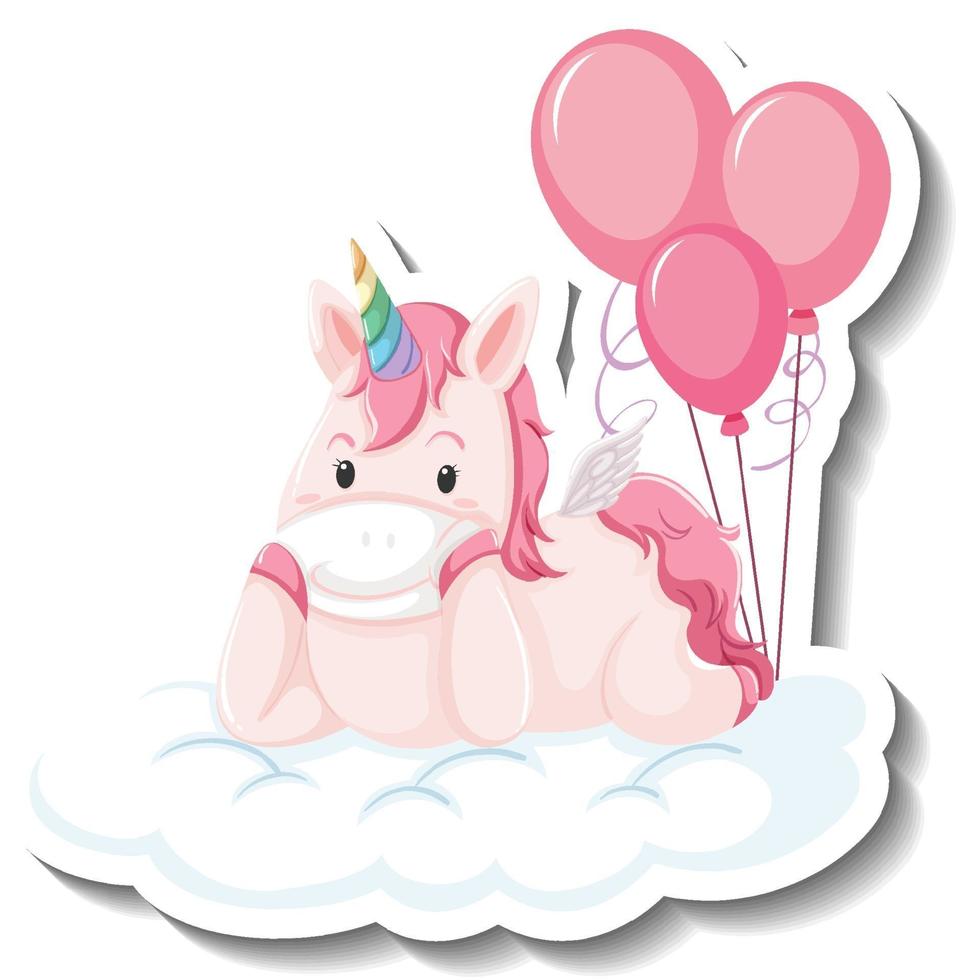 Cute unicorn laying on the cloud on white background vector