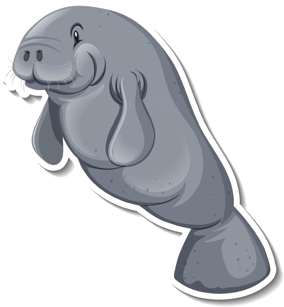 A sticker template of manatee cartoon character vector