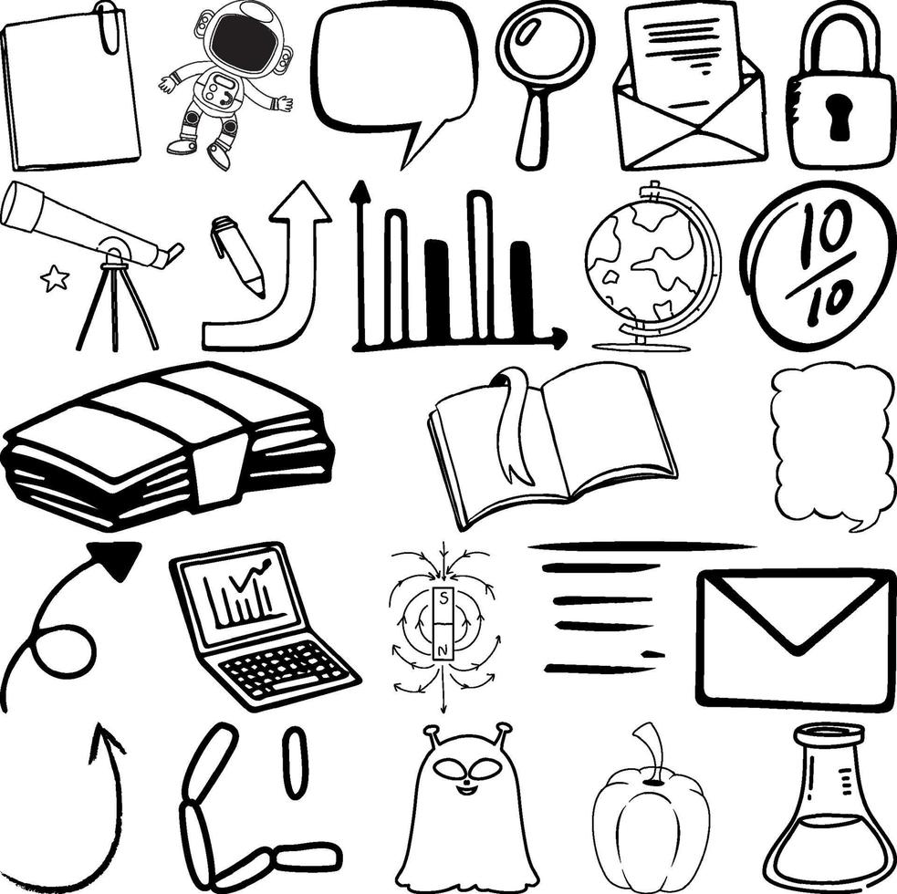 Set of item and symbol hand drawn doodle vector