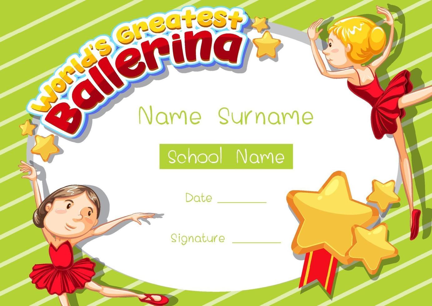 Certificate template for World's Greatest Ballerina vector