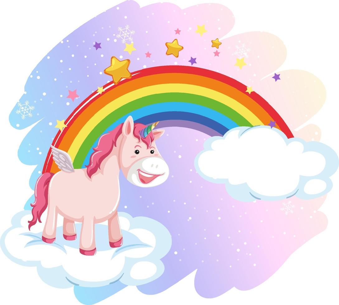 Cute pegasus in the pastel sky with rainbow vector