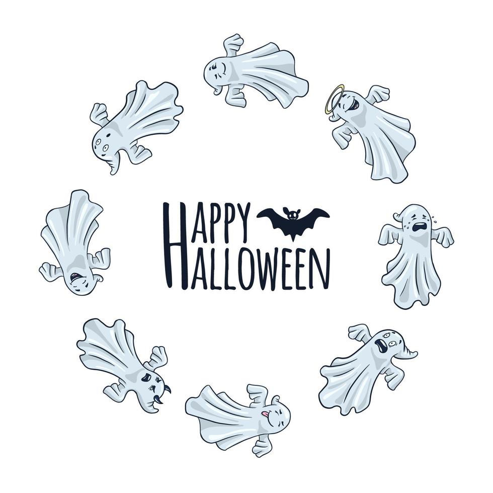 Happy Halloween round frame with Cute Ghosts vector