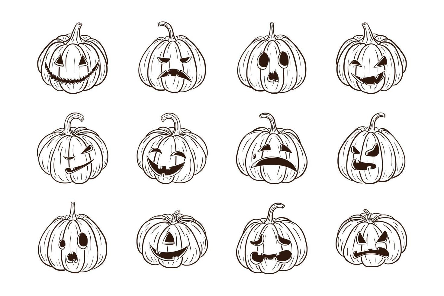 calabazas de miedo de halloween con colección de caras vector