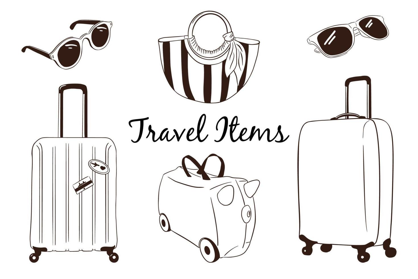 colección de equipaje de viaje dibujado a mano vector