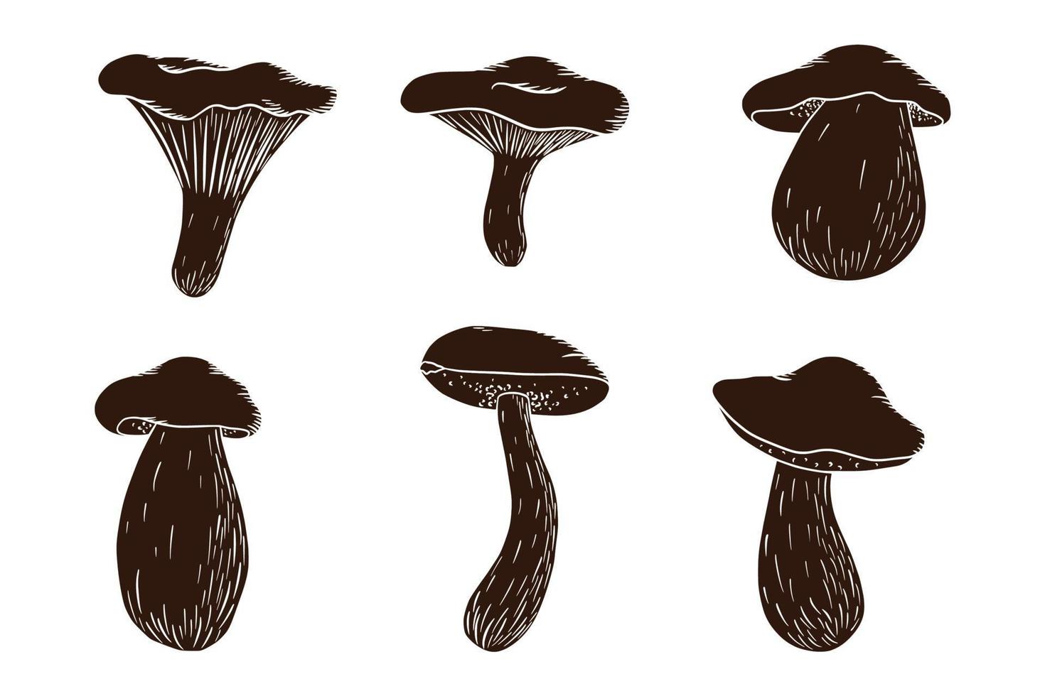 Forest Mushroom Silhouette Set vector