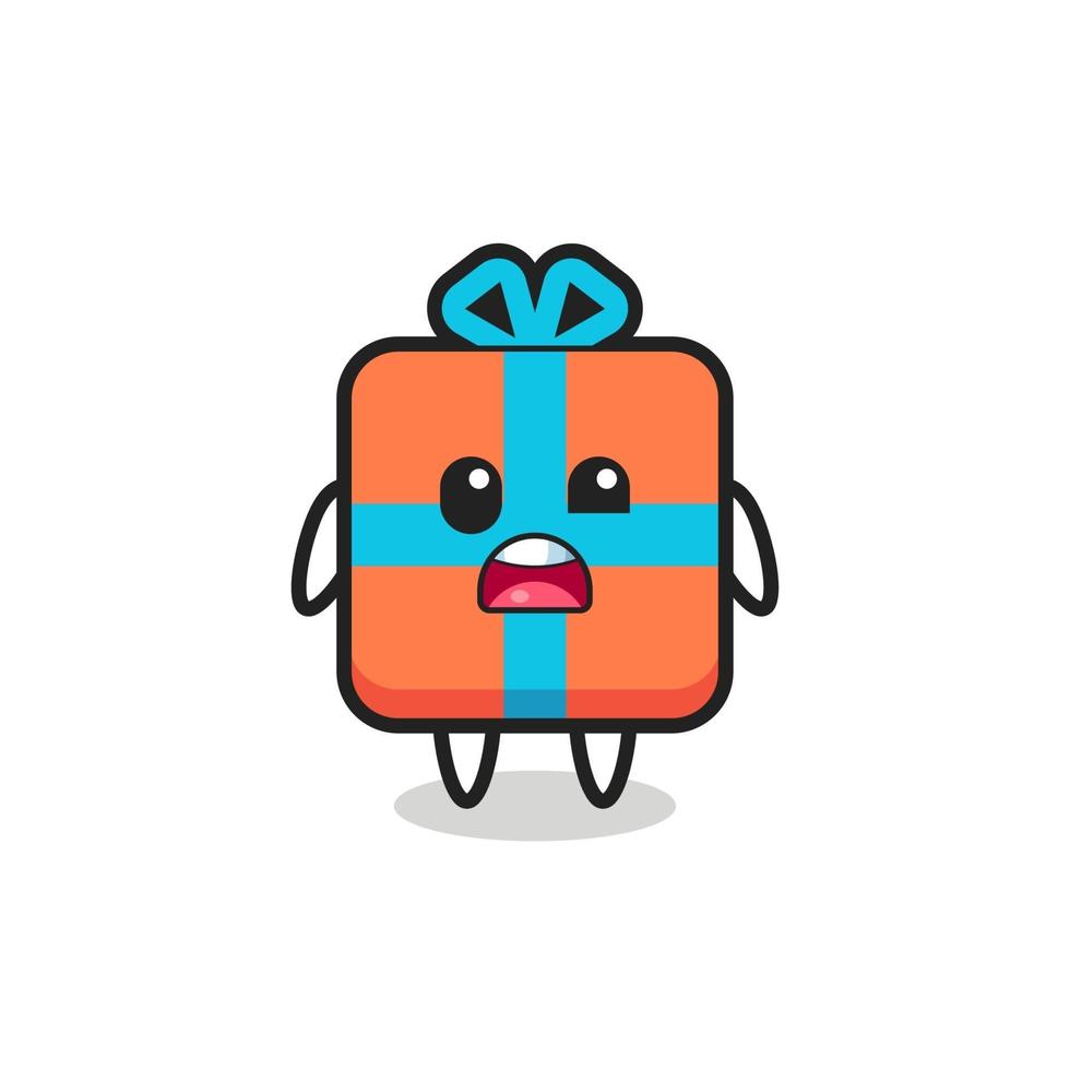 the shocked face of the cute gift box mascot vector