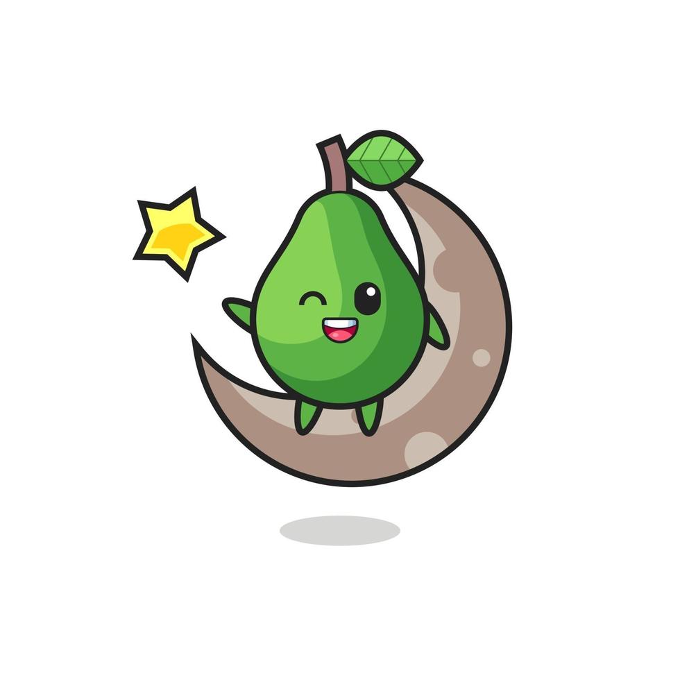 illustration of avocado cartoon sitting on the half moon vector