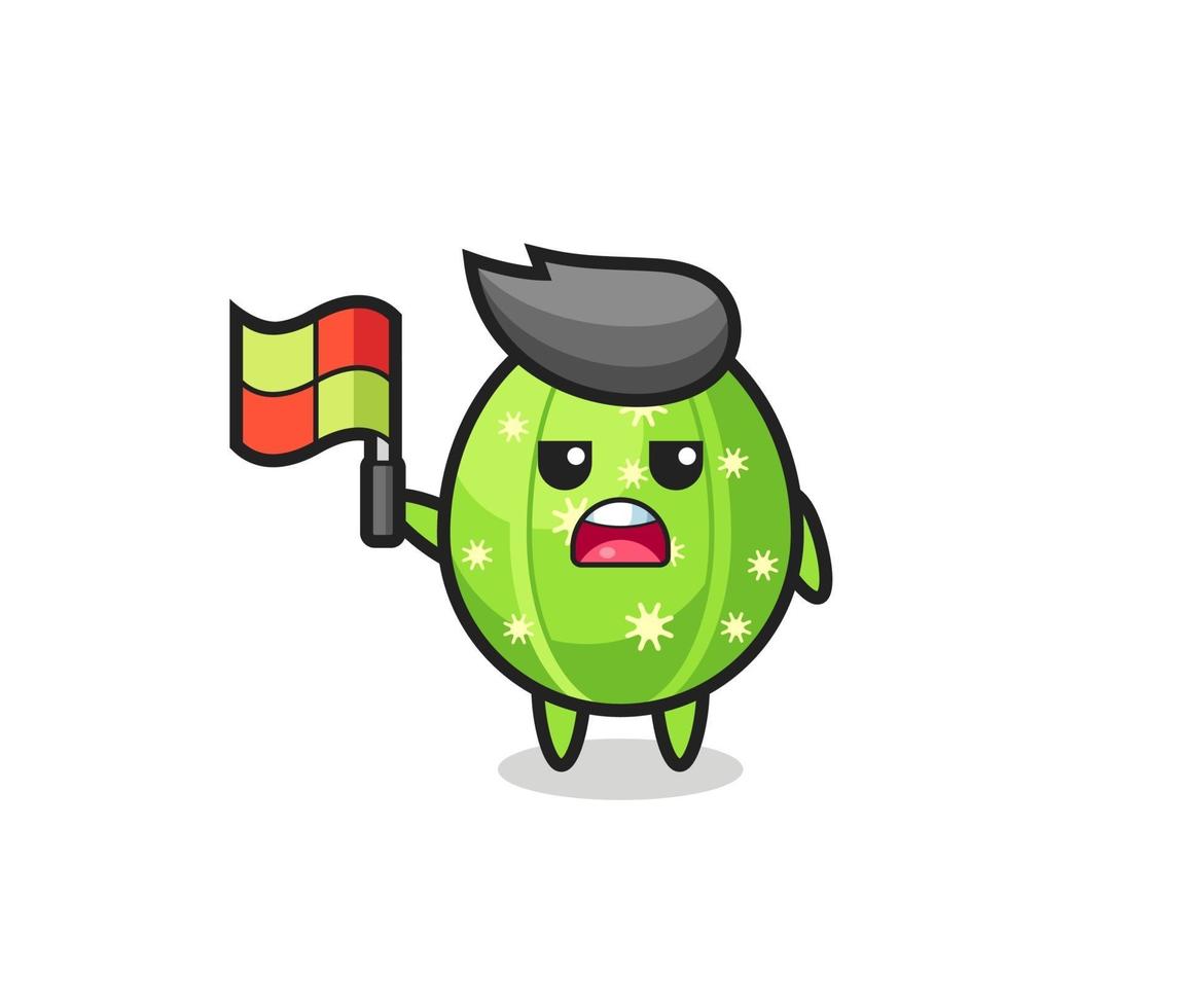 cactus character as line judge putting the flag up vector