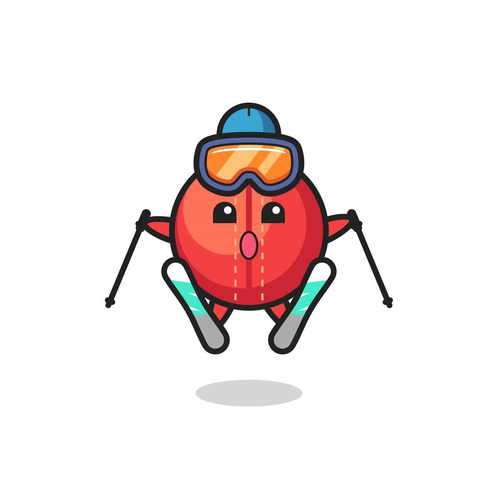 cricket ball mascot character as a ski player vector