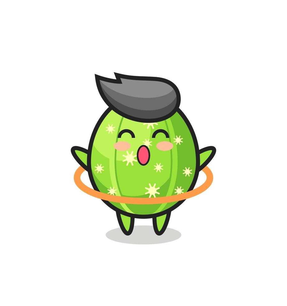 cute cactus cartoon is playing hula hoop vector