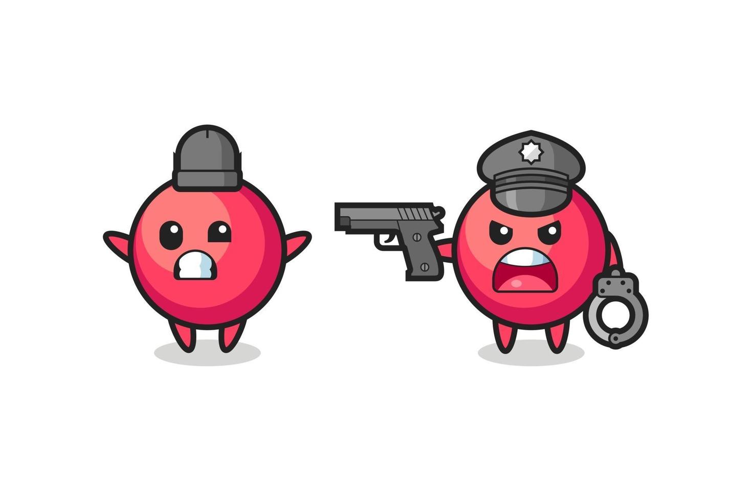 illustration of cranberry robber with hands up pose caught by police vector