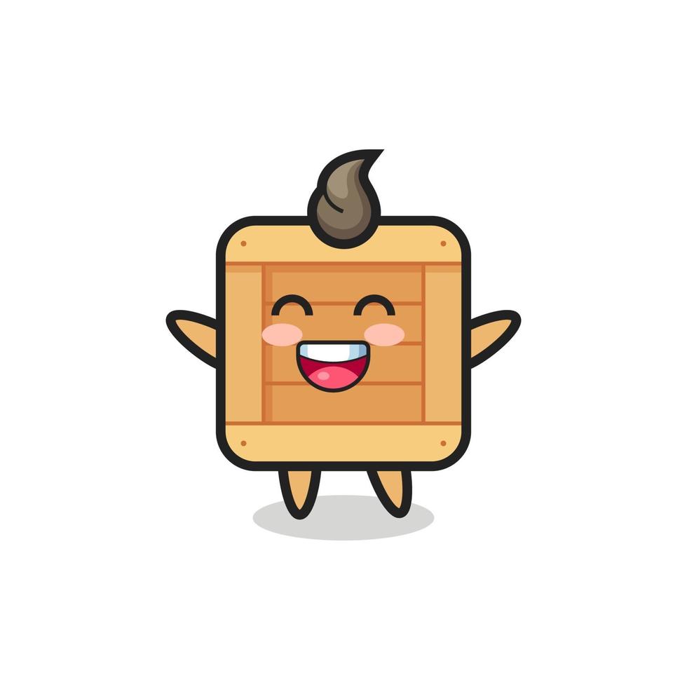 personaje de dibujos animados de caja de madera de bebé feliz vector