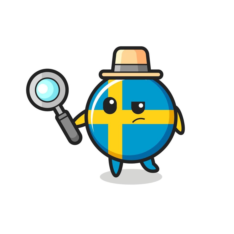 sweden flag badge detective character is analyzing a case vector