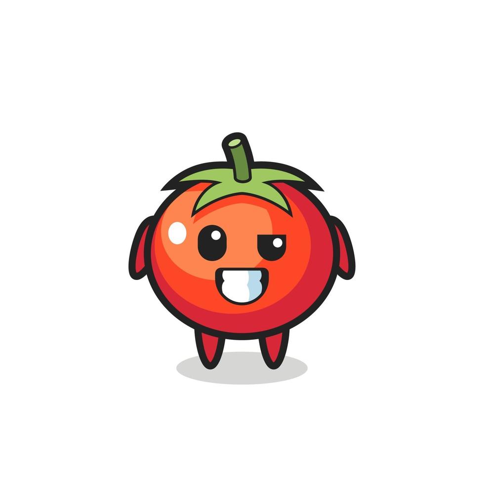 Linda mascota de tomates con cara optimista. vector