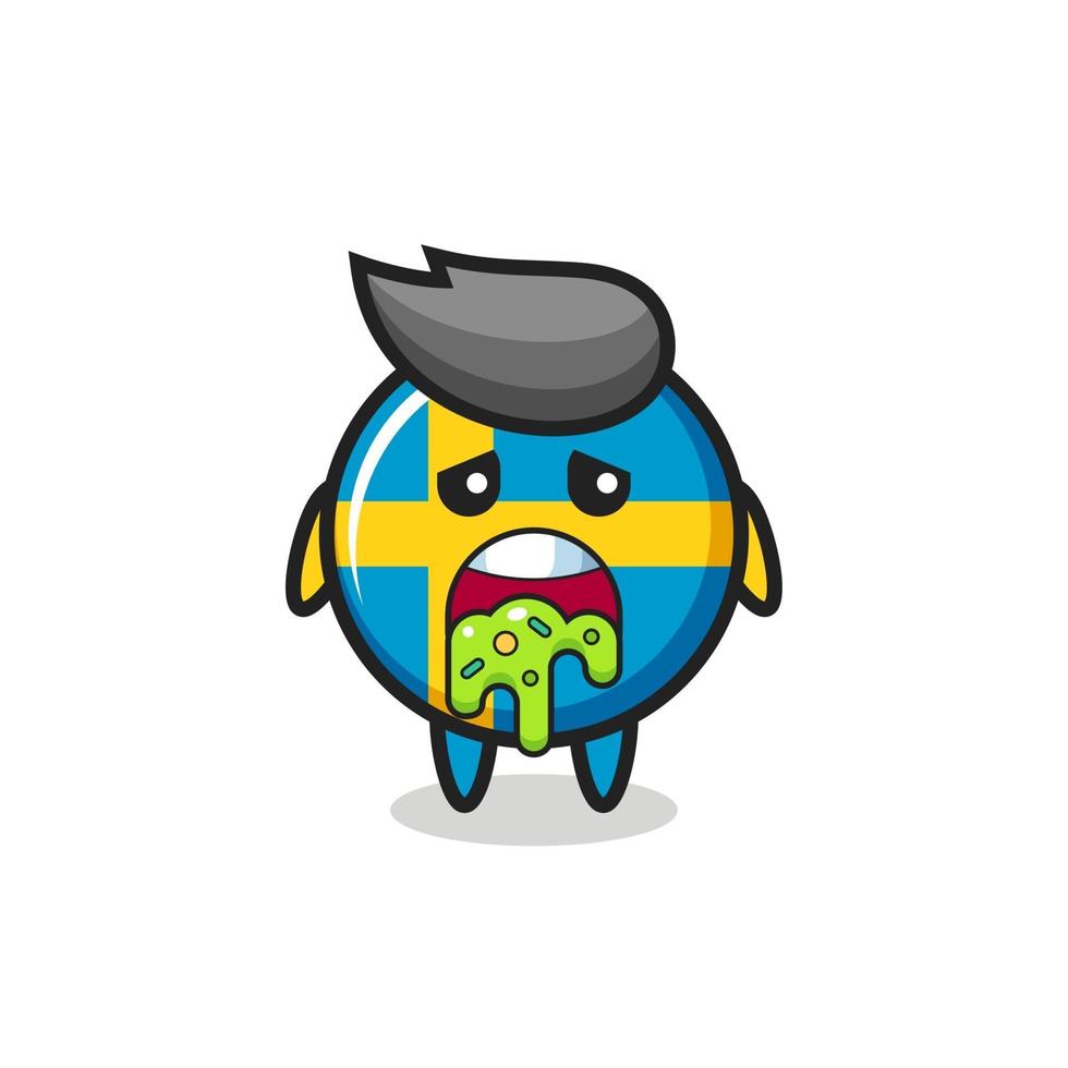 the cute sweden flag badge character with puke vector
