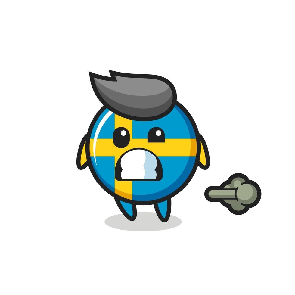 the illustration of the sweden flag badge cartoon doing fart vector