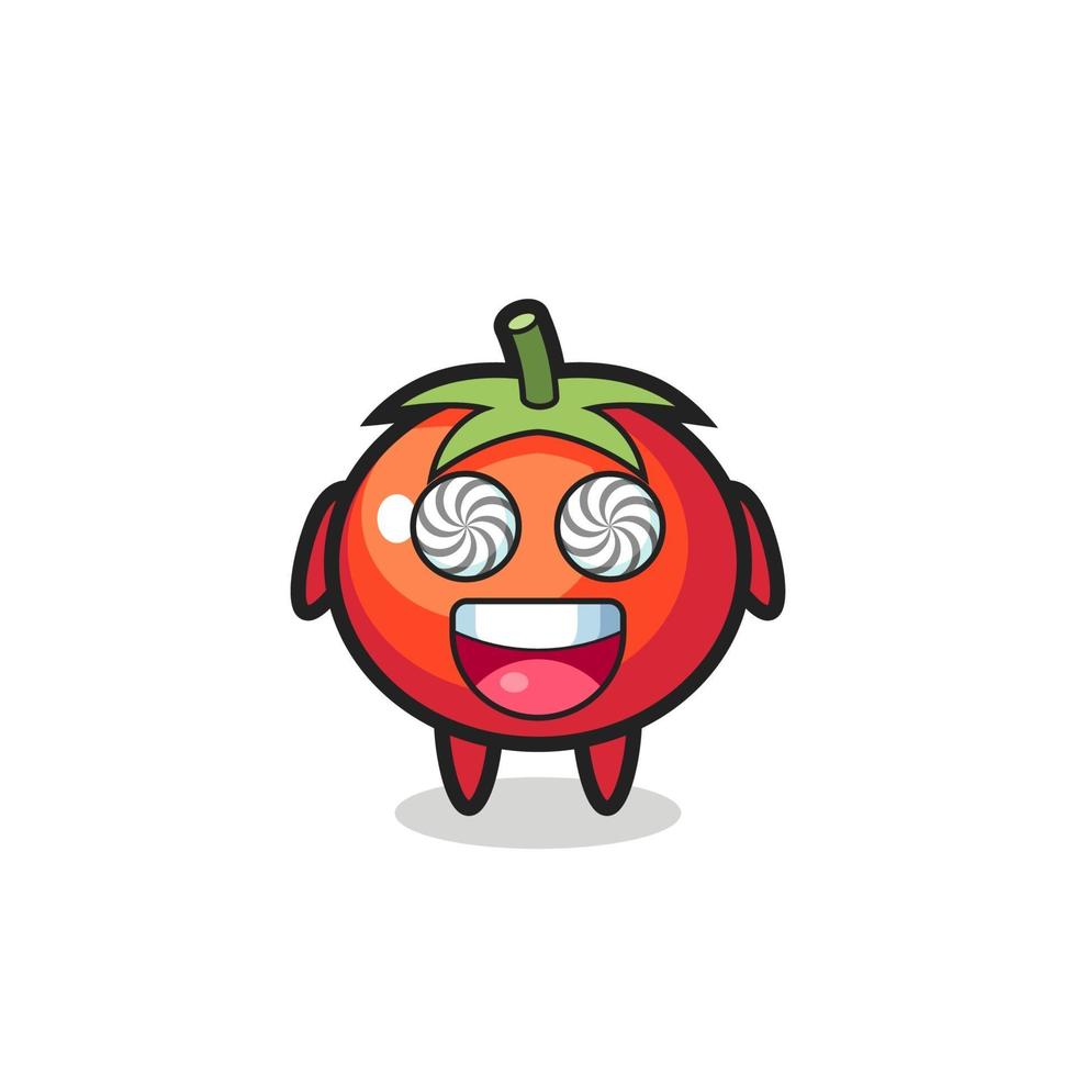 cute tomatoes character with hypnotized eyes vector