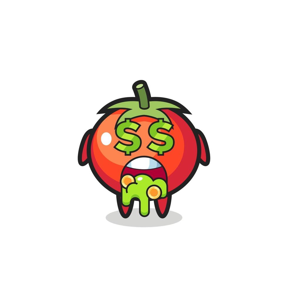 tomatoes character with an expression of crazy about money vector