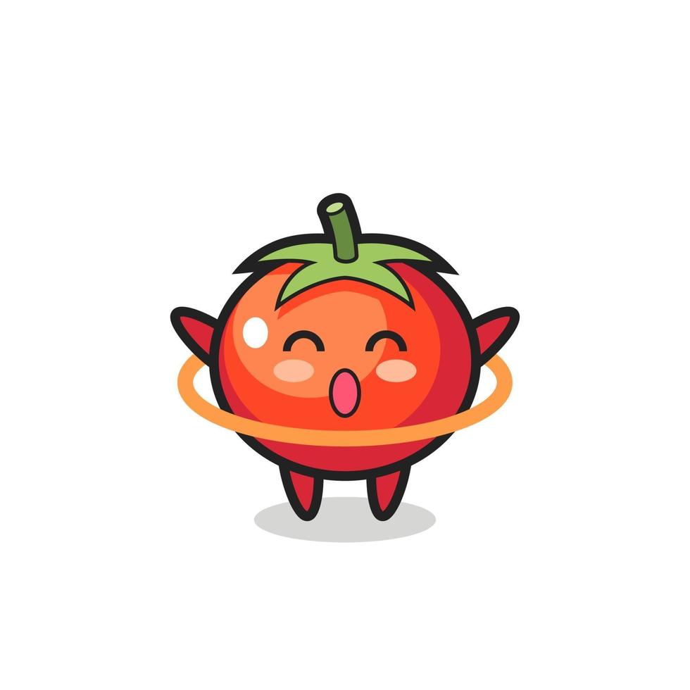 cute tomatoes cartoon is playing hula hoop vector