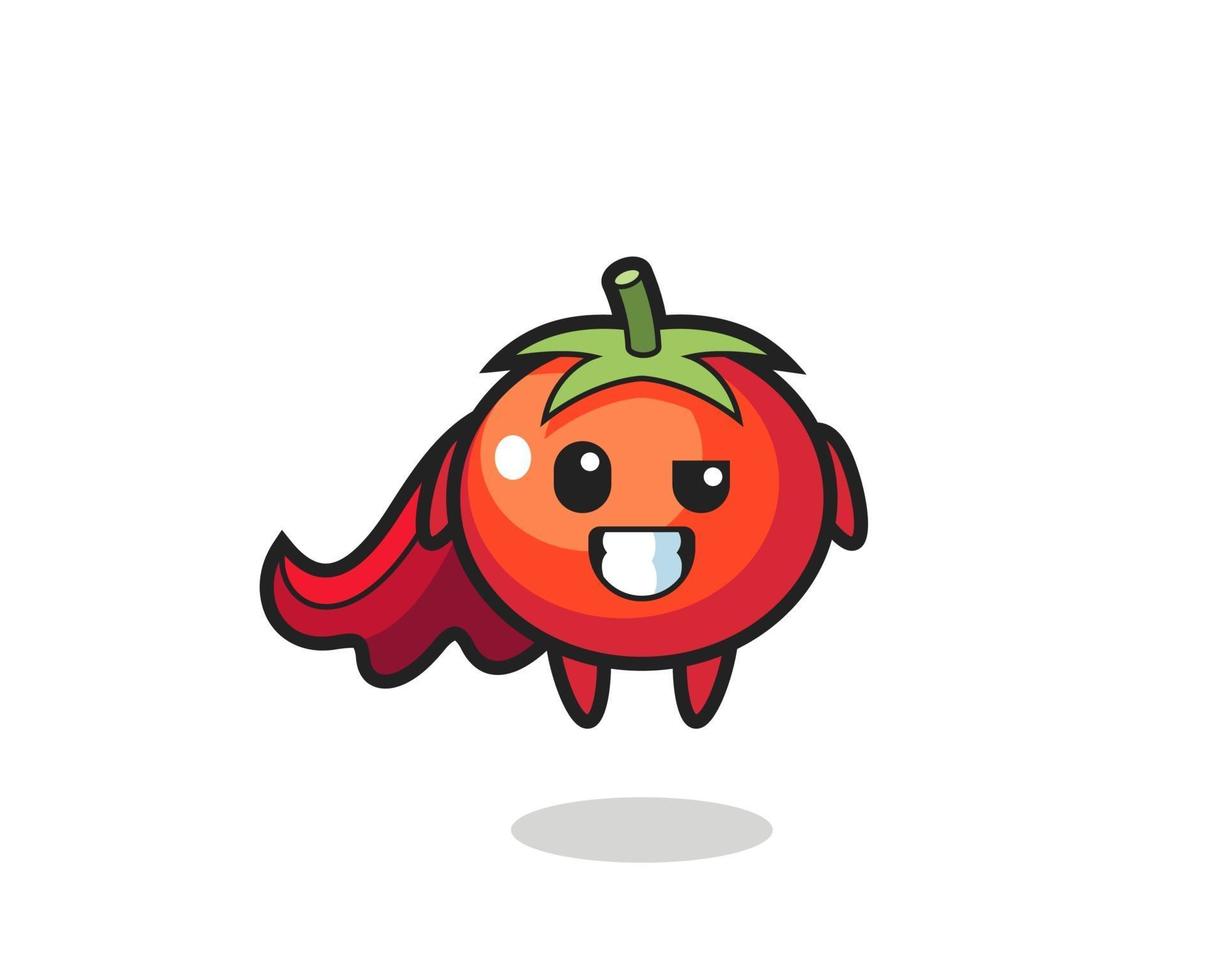 el lindo personaje de los tomates como un superhéroe volador vector