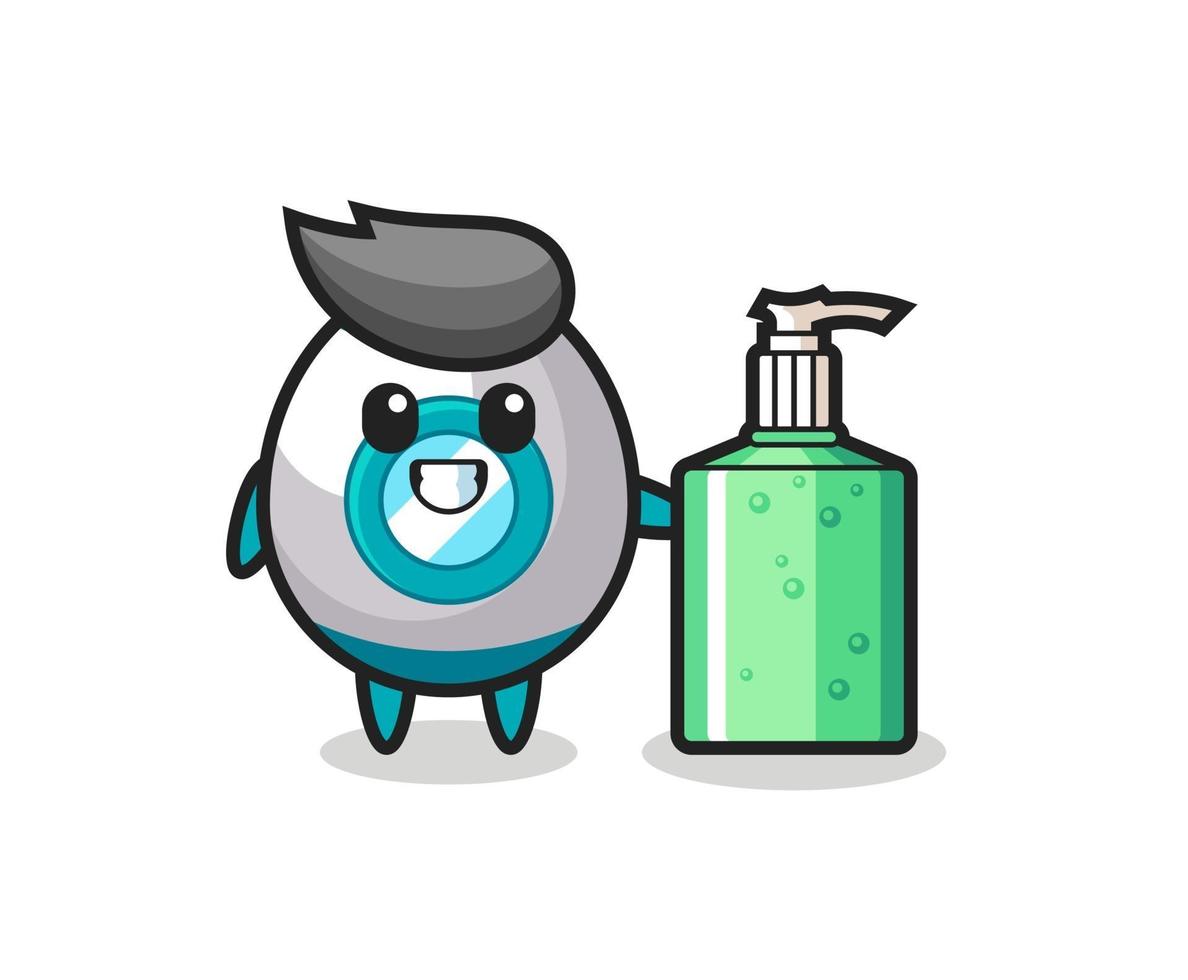 cute rocket cartoon with hand sanitizer vector