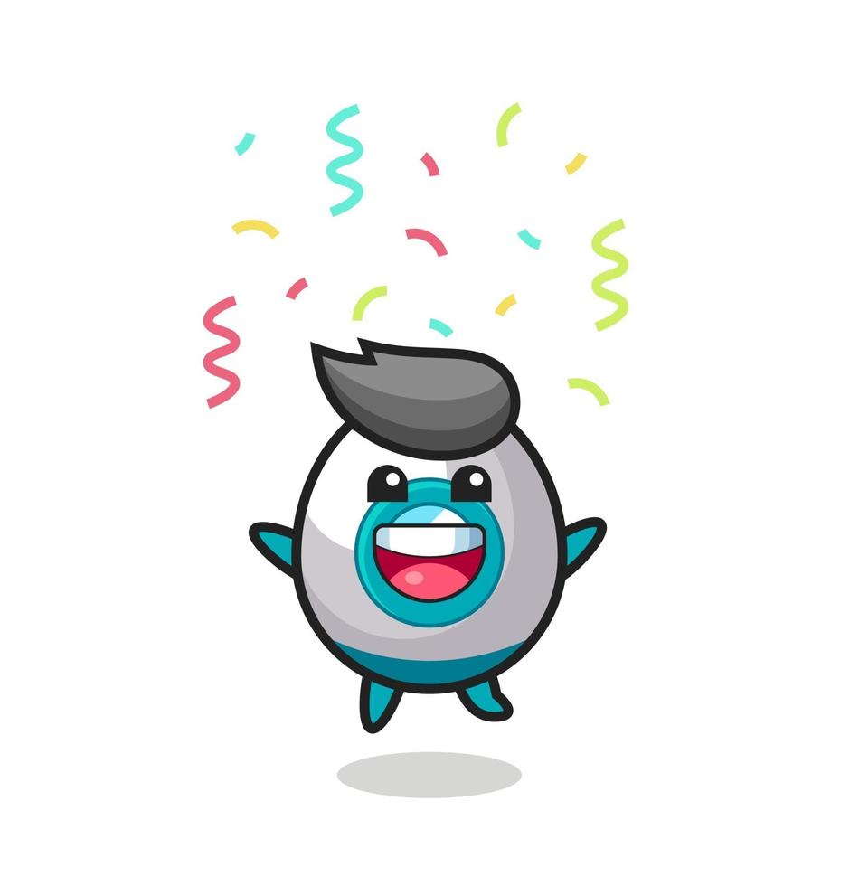 happy rocket mascot jumping for congratulation with colour confetti vector