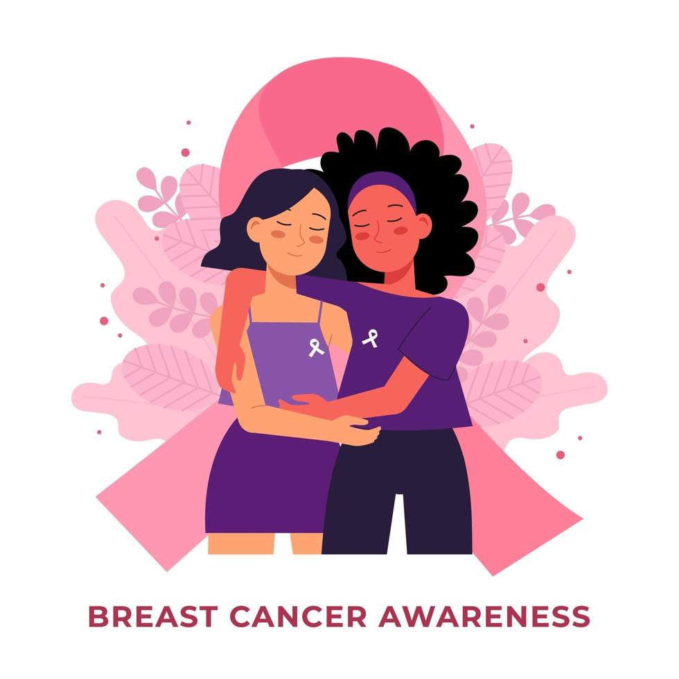 los mejores amigos se apoyan mutuamente contra el cáncer de mama vector
