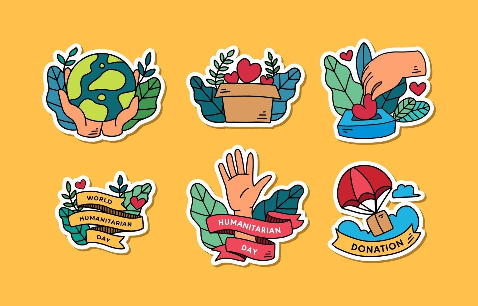 Colorful Hand Drawn Humanitarian Day Stickers Collection vector