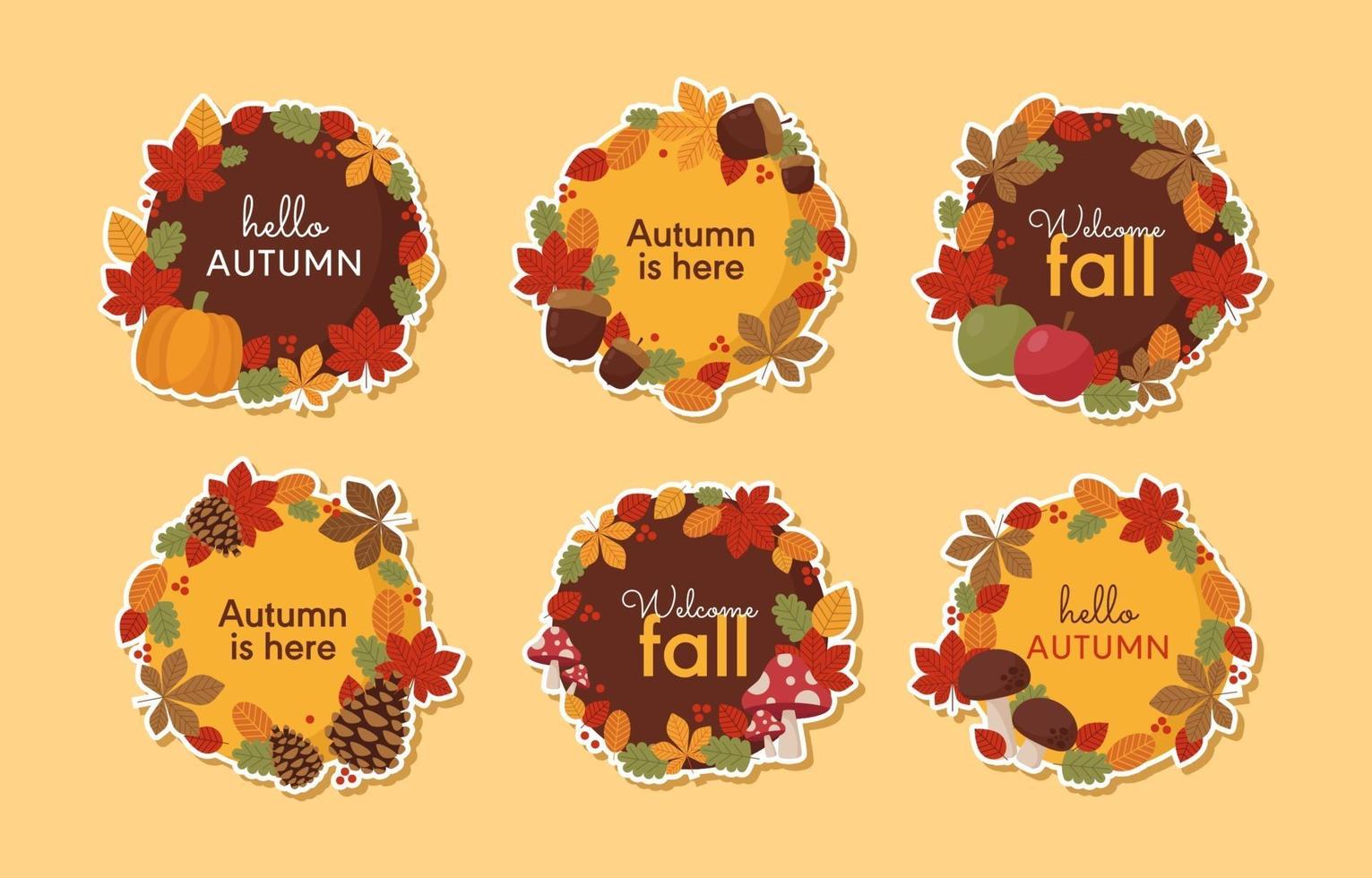 Set of Autumn Floral Wreath Stickers vector