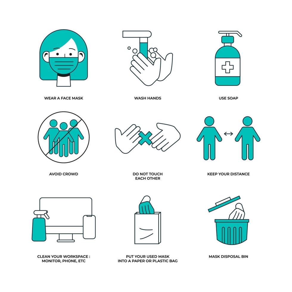 New Normal Protocol Icons with Simple Line Concept vector